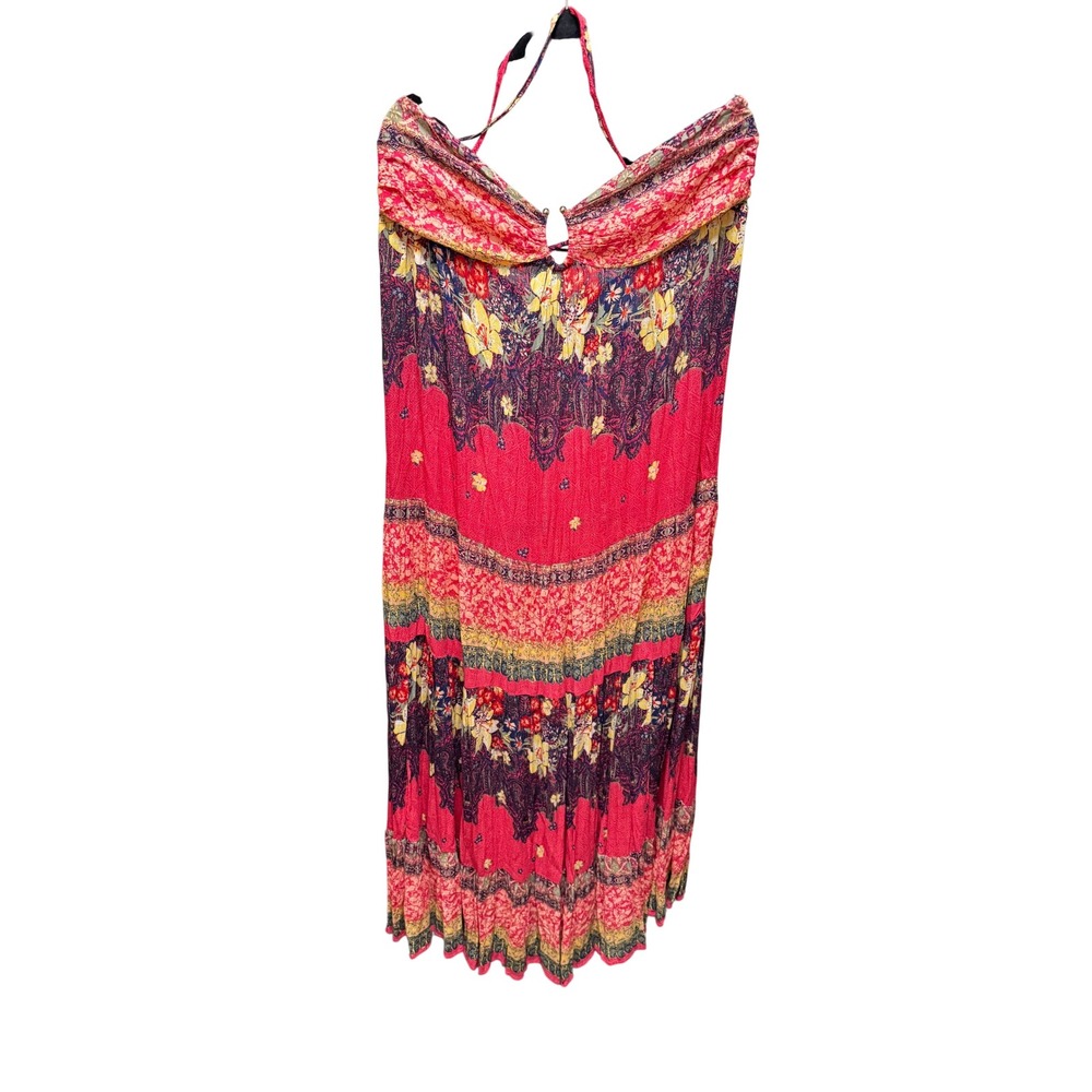 Free People Maxi Dress L Pink Intimately Floral Tiered Halter Festival Gypsy